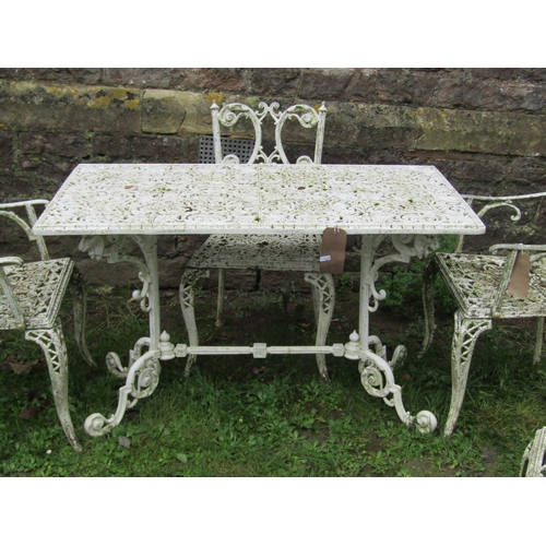 2061 - A decorative cream painted heavy gauge cast alloy five piece garden terrace set comprising rectangul... 