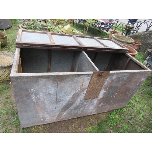 2062 - A large galvanised grain bin with hinged lid and two divisional interior, 175 cm long x 84 cm deep x... 