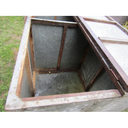 2062 - A large galvanised grain bin with hinged lid and two divisional interior, 175 cm long x 84 cm deep x... 