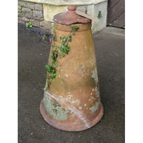 2136 - Weathered conical shaped terracotta rhubarb forcer and possibly associated cap (af) 66cm high exclud... 