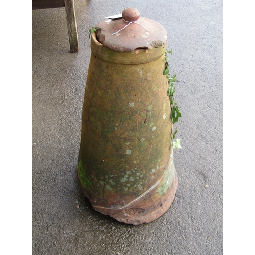 2136 - Weathered conical shaped terracotta rhubarb forcer and possibly associated cap (af) 66cm high exclud... 