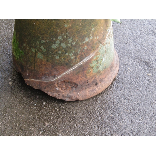 2136 - Weathered conical shaped terracotta rhubarb forcer and possibly associated cap (af) 66cm high exclud... 