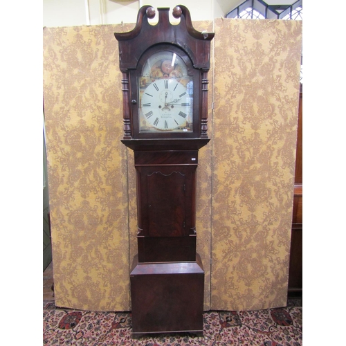 2745 - Mid 19th century mahogany  longcase clock, the hood with turned columns and swan neck pediment enclo... 