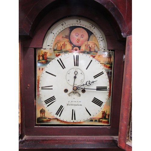 2745 - Mid 19th century mahogany  longcase clock, the hood with turned columns and swan neck pediment enclo... 