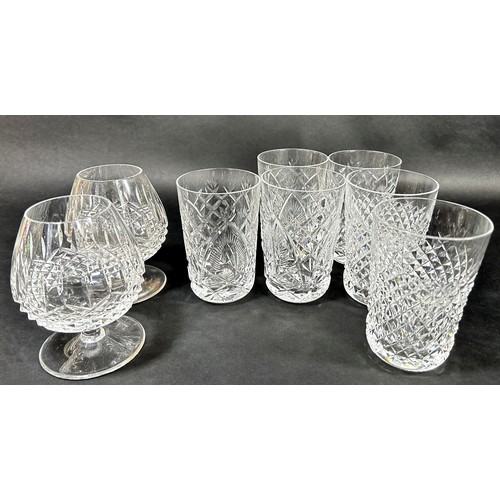 1147 - Six various Waterford crystal drinking glasses / beakers together with two Dublin crystal brandy bal... 