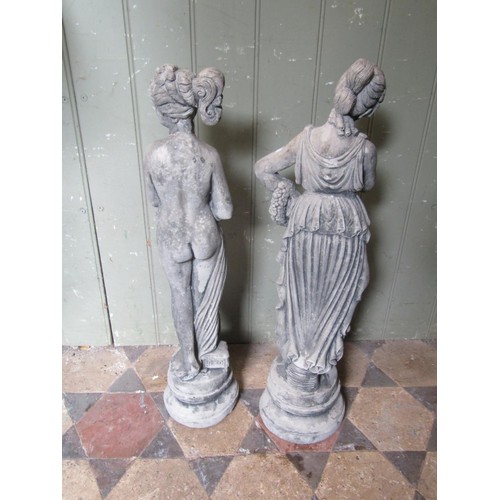 2100 - A pair contemporary composition stone figures, classical maidens, 64cm high