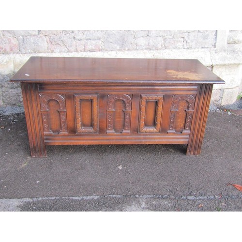 2272 - A small old English style carved oak coffer, 52cm high, 114 x 46cm.