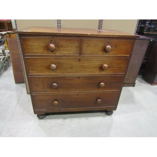 2291 - A Victorian mahogany chest of two short and three long drawers, with applied turned handles, 104cm h... 