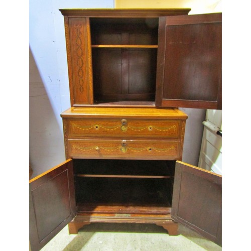 2749 - A small 19th century satinwood wood cabinet in the Sheraton revival style, enclosed by a pair of pan... 