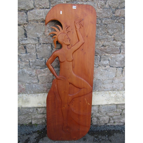 2140 - A large decorative New Zealand carved teak / hardwood figural panel, ing full height, 144 x 48 cm.