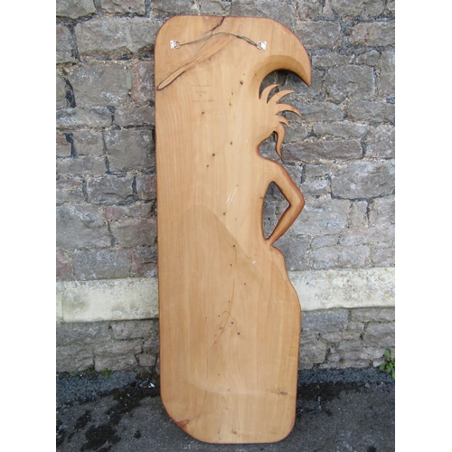 2140 - A large decorative New Zealand carved teak / hardwood figural panel, ing full height, 144 x 48 cm.