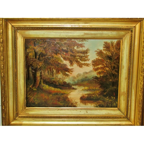 67 - W.B. Dunford, 19th century, an associated pair of woodland and lakeside views, oils on board, each m... 