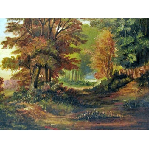 67 - W.B. Dunford, 19th century, an associated pair of woodland and lakeside views, oils on board, each m... 