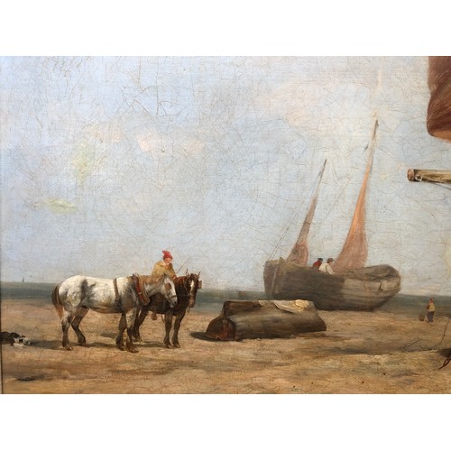 81 - George Vincent (British, 1796-1832) - Coastal landscape with figures on a boat, oil on canvas, unsig... 