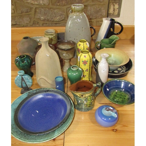 1010 - Quantity of studio ceramics to include Emily Myers vases and two Minton yellow vases and C A Stock, ... 