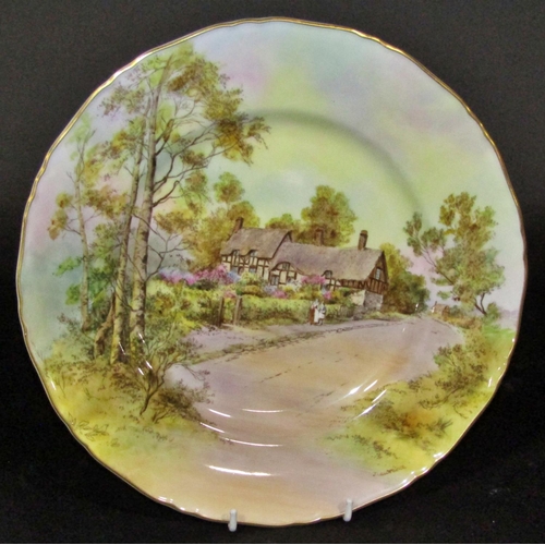 1026 - 2 Worcester plates with printed and hand painted detail of Ann Hathaway's cottage and Worcester cath... 