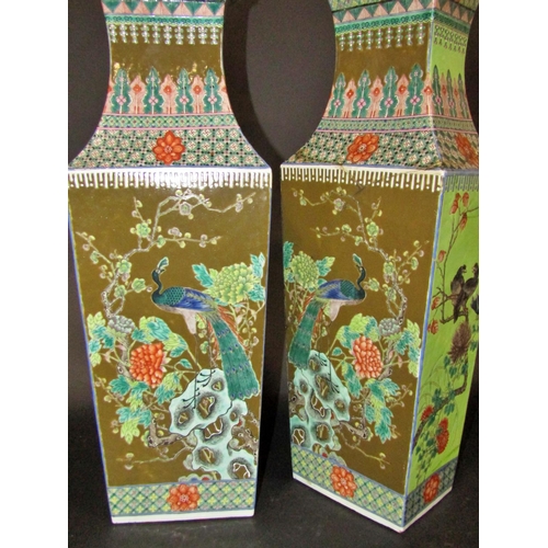 1040 - Pair of large (59cm tall) Chinese Famille Rose square form vases, Qing dynasty, with each sides mirr... 