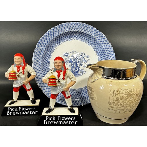 1050 - Mixed ceramics to include a 19th century Farmers Arms one gallon jug, with silvered lustre detail, t... 