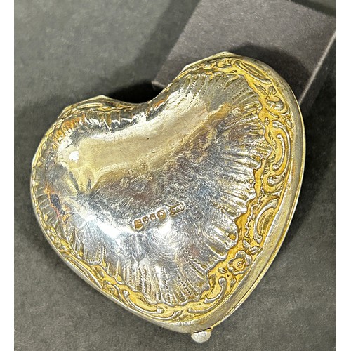 1190 - A silver heart shaped trinket box with a wine harvest scene to the centre surrounded by multi colour... 