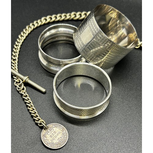 1239 - A mixed selection of silver, including a cigarette case, two pocket watches on chains, a single fob ... 