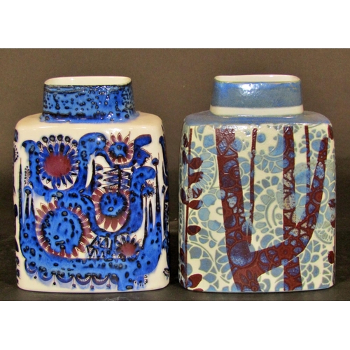 1072 - Collection of Copenhagen Fajance stoneware vases all with individual hand painted detail