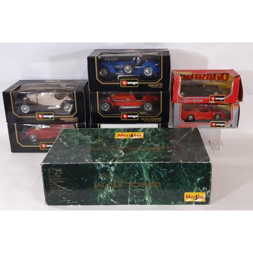 347 - 8 large scale boxed models of classic cars including 1:12 Jaguar XJ220 by Maisto, five 1:18 models b... 