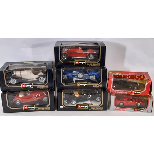 347 - 8 large scale boxed models of classic cars including 1:12 Jaguar XJ220 by Maisto, five 1:18 models b... 