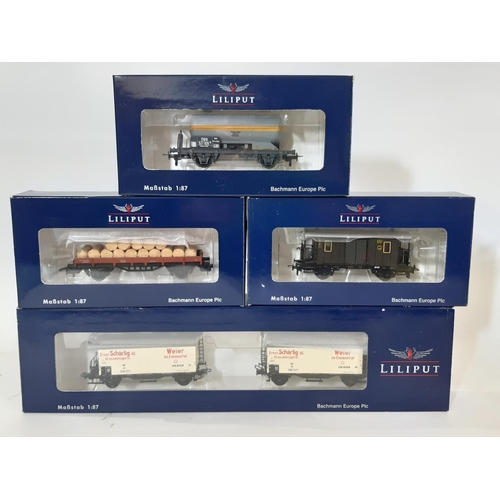 352 - Collection of boxed HO gauge coaches and rolling stock by Roco (10) and Liliput (4) together with 4 ... 