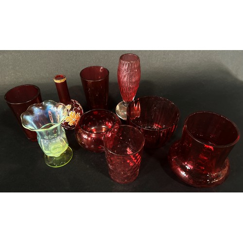 1125 - A mixed selection of twelve Victorian Cranberry glass, including beakers, glasses, small bowls etc