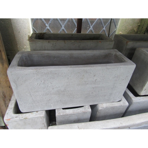 2016 - Eleven small rectangular mat grey painted terracotta planters 38 cm long x 13 cm wide x 17 cm high, ... 