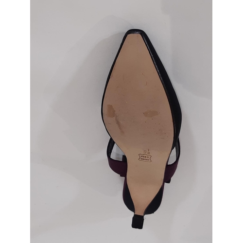 421 - A pair of Jimmy Choo ladies shoes size 6.5 with black textile upper, purple detailing, sling back an... 