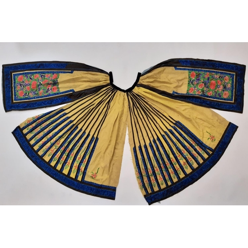 419 - Late 19th/ early 20th century panels from a Chinese apron skirt made from pleated and embroidered si... 