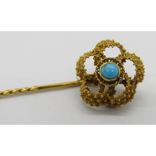 1242 - Group of antique yellow metal jewellery comprising a 15ct fob watch brooch, 6.2g, a 19th century mou... 