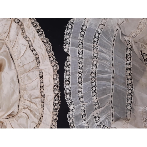 437 - A collection of early to mid 20th century textiles including 2 baby gowns both with lace inserts and... 