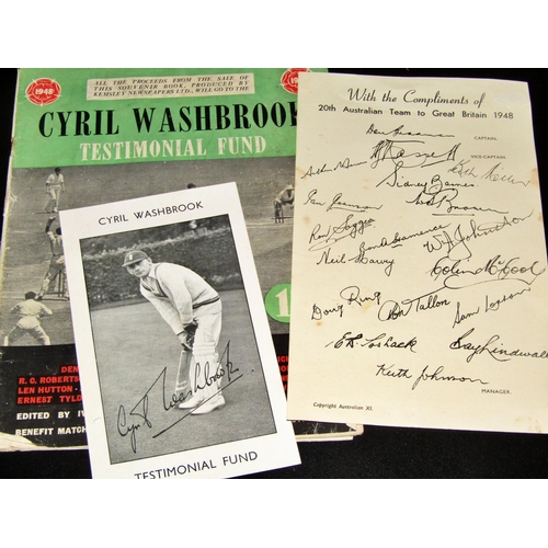 316 - Cricket related ephemera collection including autographs, late 40s/50s including W B Roberts and MJ ... 