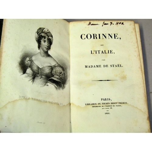 212 - Antiquarian French books including Daily Prayers (1735) Corinne (1851) Complete Works of De Beranger... 