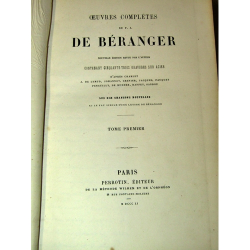 212 - Antiquarian French books including Daily Prayers (1735) Corinne (1851) Complete Works of De Beranger... 