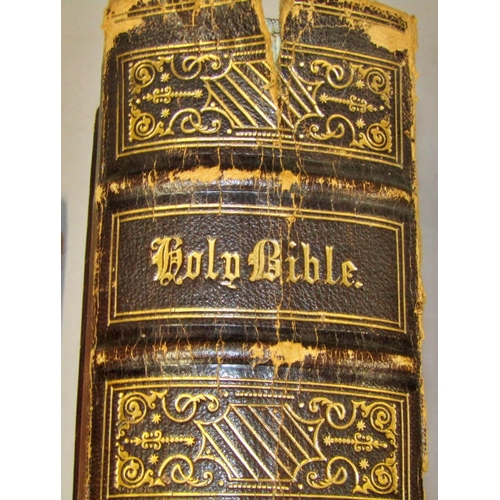 249 - Holy King James Bible 1853, heavily embossed binding (damaged) illustrated