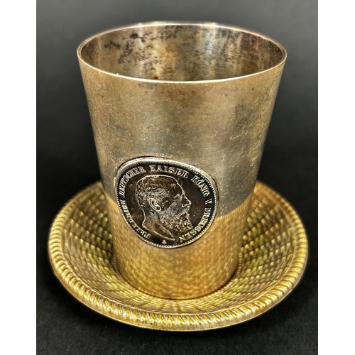 1762 - Of Prussian numismatic interest. A small 800 standard silver toasting cup of conical form with inset... 