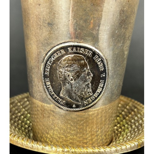 1762 - Of Prussian numismatic interest. A small 800 standard silver toasting cup of conical form with inset... 