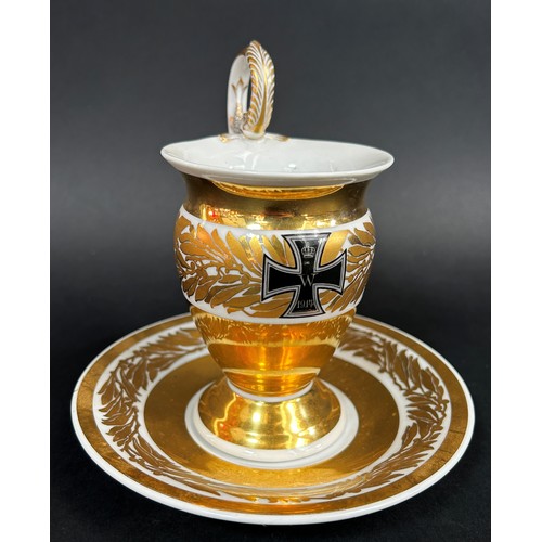 1763 - Prussian / WWI period German interest. A KMP porcelain commemorative gilt porcelain chocolate cup an... 