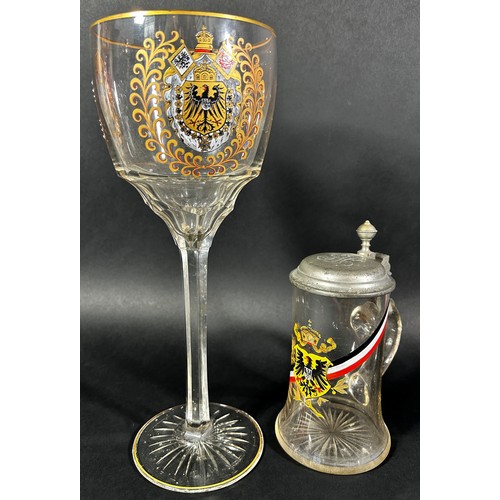 1765 - A large and impressive enamelled clear cut glass oversized goblet commemorating Willhelm II of Pruss... 