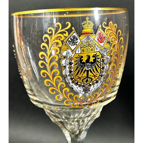 1765 - A large and impressive enamelled clear cut glass oversized goblet commemorating Willhelm II of Pruss... 