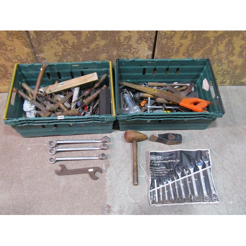 2145 - Two crates containing a quantity of vintage and contemporary miscellaneous hand tools