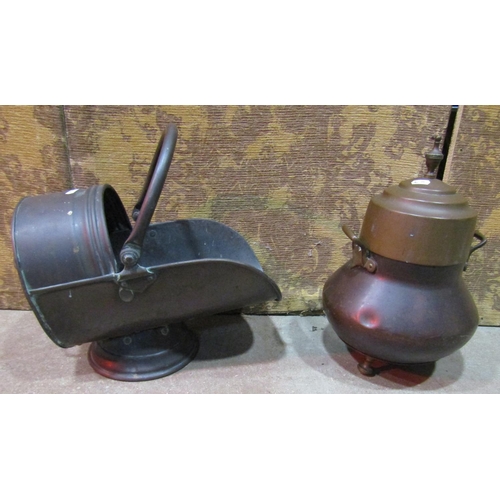 2150A - Dutch 19th century copper and brass peat pail together with a copper coal scuttle (2)