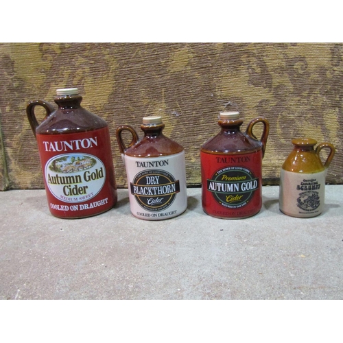 2163 - Box containing a collection of small stoneware cider jugs/jars, with printed and applied merchants l... 