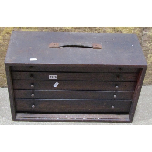 2176 - A vintage oak portable engineers tool box fitted with five long graduated drawers (lacks panelled fr... 