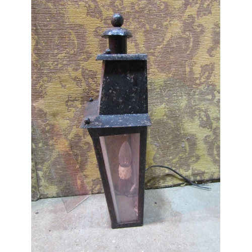 2178 - A pair of exterior wall mounted porch lanterns of tapered form with glazed panels (af)