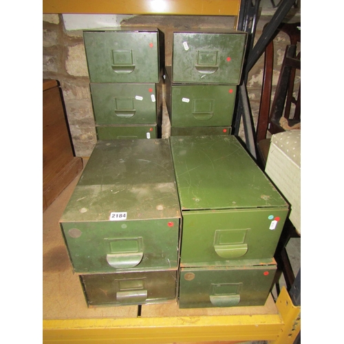 2184 - A group of 12 green painted filing / storage boxes