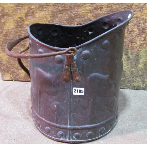 2185 - An arts and crafts copper coal helmet with loose steel loop handle (af) together with a good quality... 